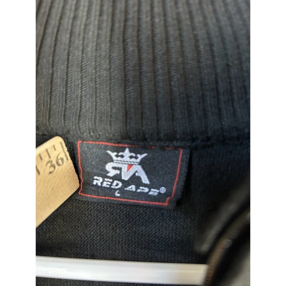 Red Ape sweater Mens Sz L Black Pullover 1/4 Zip striped Long Sleeve vinyl back - Picture 3 of 5